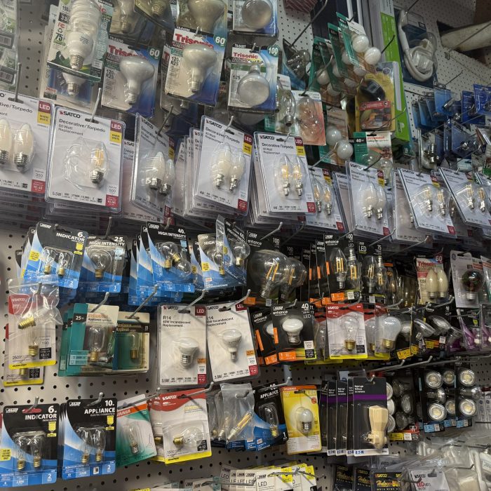 Light bulbs and lighting supplies on the shelf
